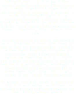 Thibault Besuchet est le fondateur de Wood Records. Etudiant en section pré-HEM de l'Ecole de Jazz et Musique Actuelles de Lausanne, il allie sa passion innée et sa connaissance de la musique à son plus grand hobby, l'ingénierie du son. Il commence la musique à quatre ans, à la FM School, école du quartier de son enfance à Yverdon-les-Bains. C'est à 6 ans qu'il tombe amoureux de la batterie et y consacrera, dès lors, tout son temps libre. Vers l'âge de onze ans, il s'intéresse aux techniques du son, et obtiendra sa première table de mixage à l'âge de douze ans. Il commença alors à construire son home-studio, d'abord dans sa chambre, puis dans une pièce à côté. Il décide finalement de construire un studio à l'âge de 18 ans, en 2016, dans le jardin de la maison familiale. Ce studio sert avant-tout à entraîner sa batterie, puisqu'il intègre la section pré-HEM de l'EJMA cette année-là. Les travaux commencent en janvier 2017, et après quelques six mois d'attente, Wood Records naît. La prochaine étape pour Thibault est d'entrer dans une Haute Ecole de Musique afin d'y achever une formation de musicien et se lancer pleinement dans le monde de la production musicale.